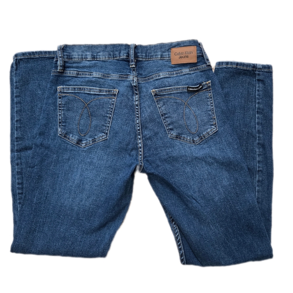 Calvin Klein Blue Mid Rise Skinny Jeans with Subtle Fading - Picture 5 of 7